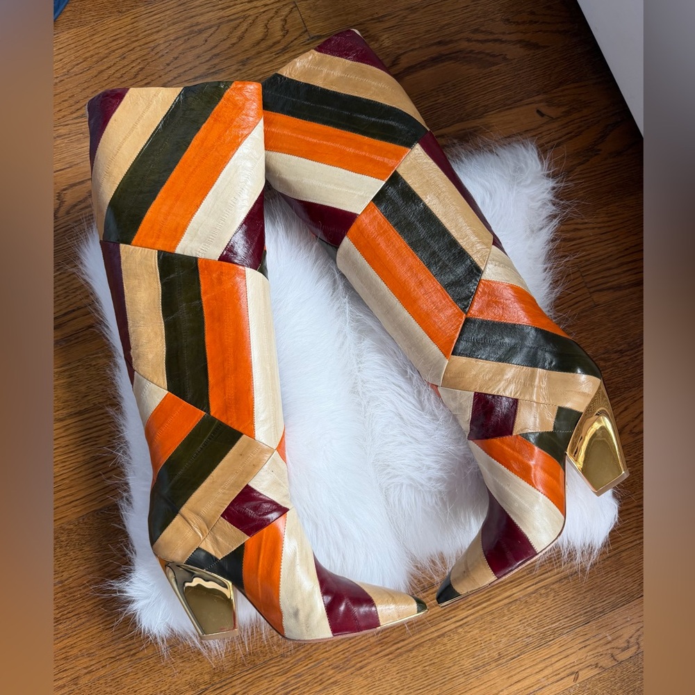 Tory Burch 90mm Lila Malbec Multicolor Eel Leather Knee Boots